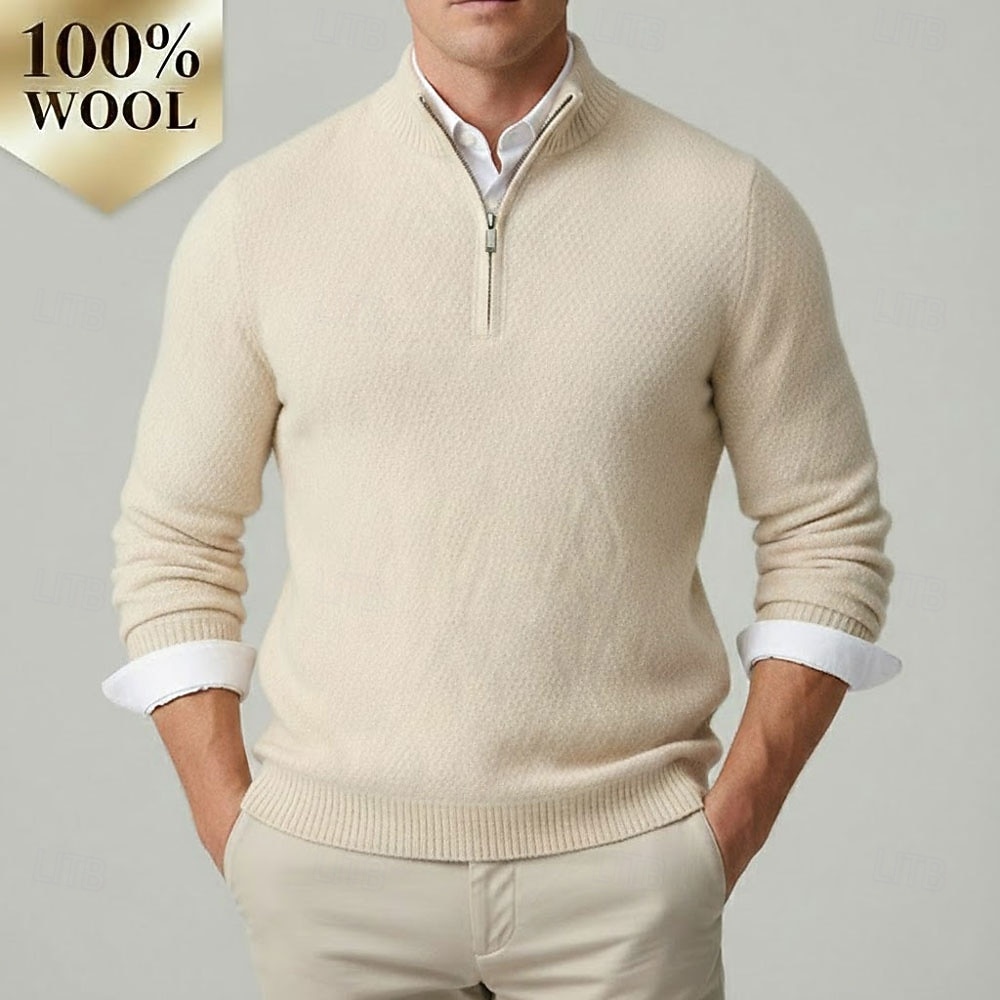 Hochwertiger Herrenpullover aus reiner Wolle und Kaschmir mit Viertelreißverschluss, klassischer Strickpullover, weich, warm und atmungsaktiv. 2026 - $166.99 –P1