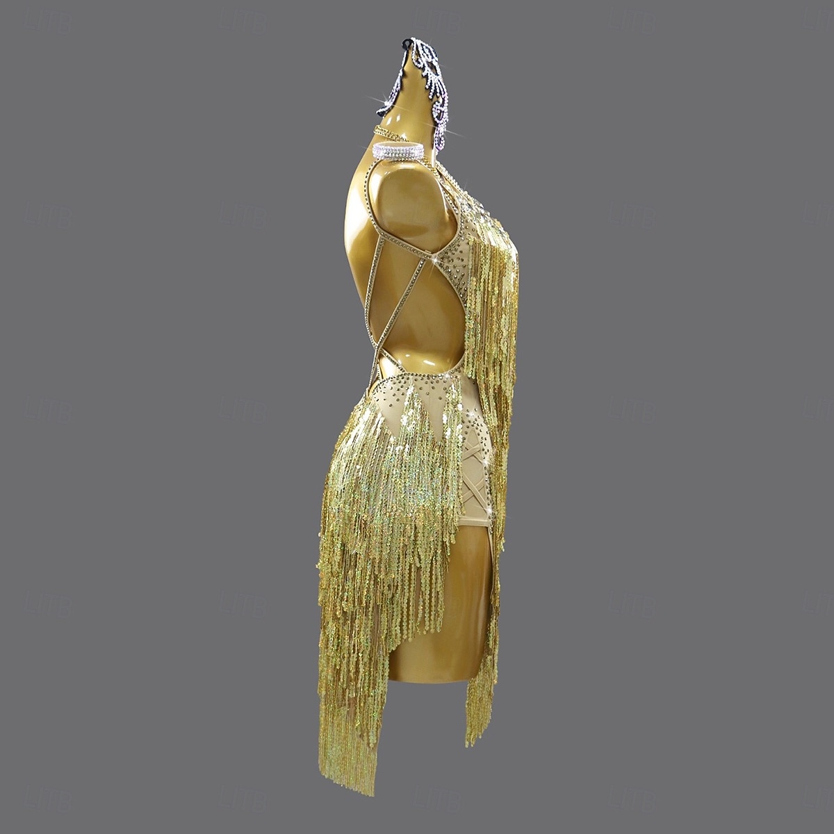 abito da ballo latino con strass e nappe, paillettes, per feste da donna, senza maniche, per salsa, rumba, costumi da ballo del 2026 a $249.49 –P3