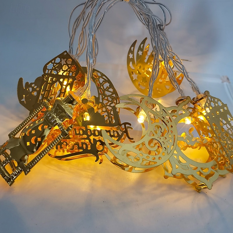 Lampki dekoracyjne na Ramadan Eid zasilane bateriami, 3/6 m, 20/40 diod LED, księżyc, gwiazda, zamek, latarnia, dekoracje do wnętrz na Ramadan, zasilanie USB 2026 - $11.99 –P5