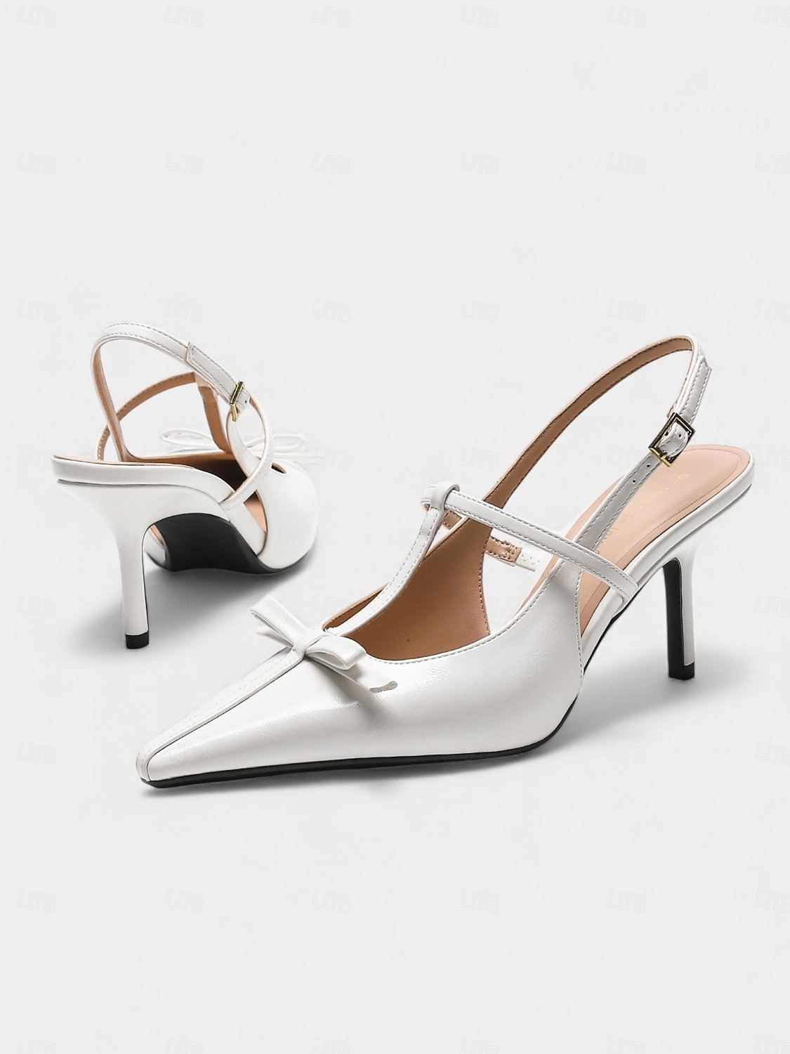 Sapato feminino branco de salto alto com bico fino e tira em T com laço – elegante sapato de noiva para casamento na cidade. &cerimônias religiosas, perfeitas para noivas e convidados de casamento de 2026 por $59.99 –P4