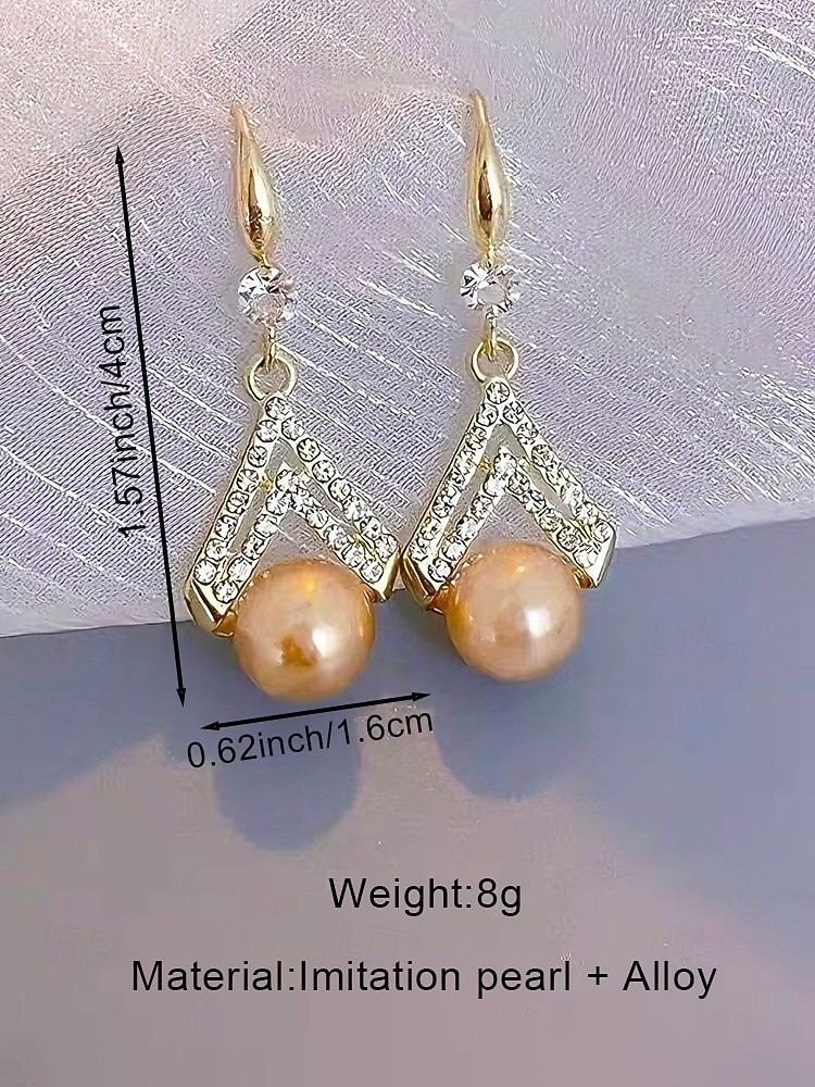 Women's Faux Pearl Drop Earrings, Elegant Geometric Design with Crystal Accents, Classic Bridal Style, for Brides, Wedding Ceremonies & Formal Evening Events 2026 - $9.99 –P8