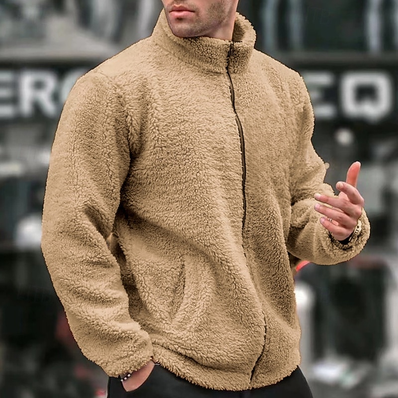 Herren Wintermantel Teddymantel Freizeitjacke Lässig Täglich Thermowarm Tasche Vollreißverschluss Herbst Winter Einfach Streetwear Täglich Stehkragen Regulär Blau Schwarz Marineblau Braun Khaki Jacken 2026 - $28.99 –P16