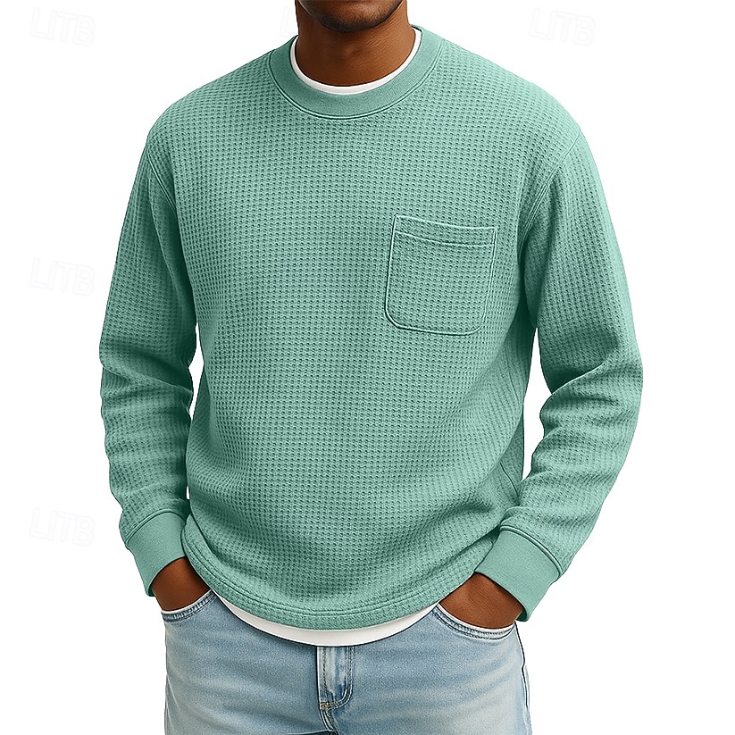Per uomo Maglietta Waffle Maglietta Maglia Henley a nido d'ape Manica Lunga Girocollo Autunno & Inverno Tutte le stagioni Tinta unica Testurizzato Tradizionale / Vintage Casual Tasca Casuale Casa del 2026 a $24.99 –P5