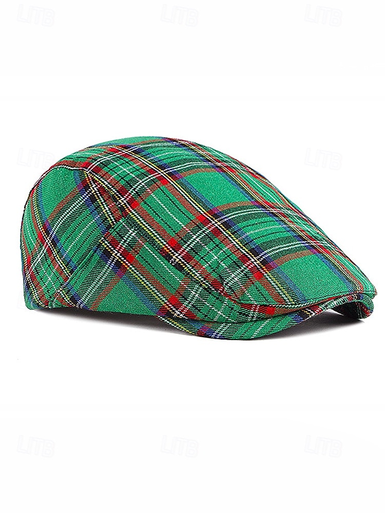 Șapcă plată în carouri pentru bărbați, cu tematică de Ziua Sfântului Patrick, țesătură din amestec de bumbac și poliester, opțiuni multiple de culoare, pălărie de vânzător de ziare casual și vintage pentru parade, petreceri, festivaluri și sărbători 2026 - $14.99 –P7