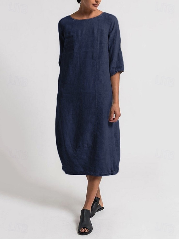 Damen Midikleid Sommerkleid Shiftkleid Urlaub Lässig Boho Täglich Strand Ferien Lässiger Schnitt Einfach Dreiviertelarm Rundhalsausschnitt Marineblau Schwarz Rote Hellgrau Sommer Frühling 2026 - $22.99 –P4