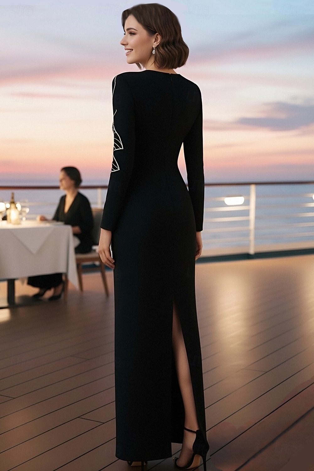 Abito a tubino colonna lungo fino al pavimento abiti formali abito da sera abito da sera elegante maniche lunghe scollo tondo formale con cristalli e perline del 2026 a $195.99 –P2