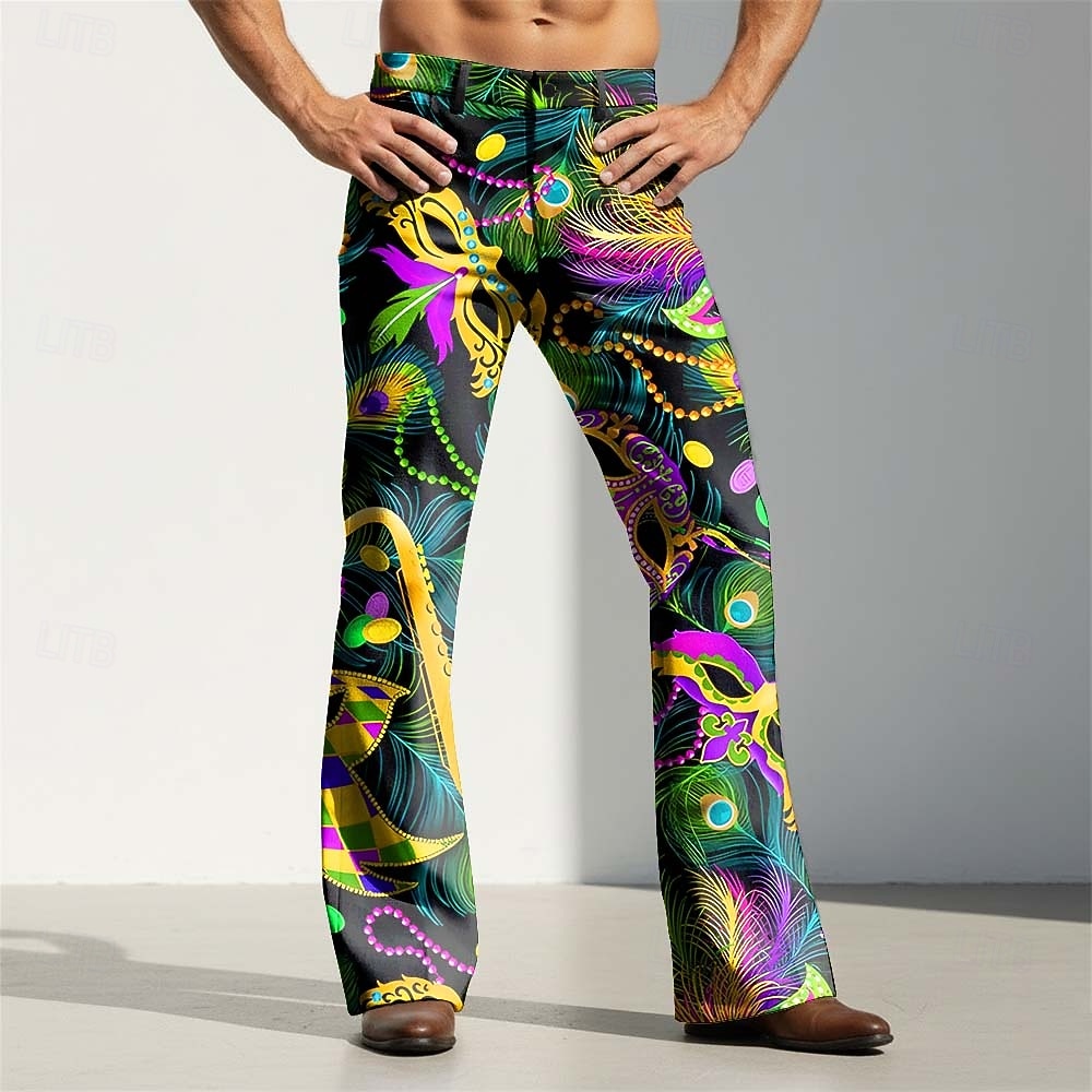 Martedì grasso Per uomo Paisley Carnevale Maschera con piume Pantaloni Pantaloni da discoteca Pantaloni a zampa d'elefante anni '60 e '70 Misura del girovita medio Vintage Retrò Feste Ferie Tasche del 2026 a $31.99 –P3