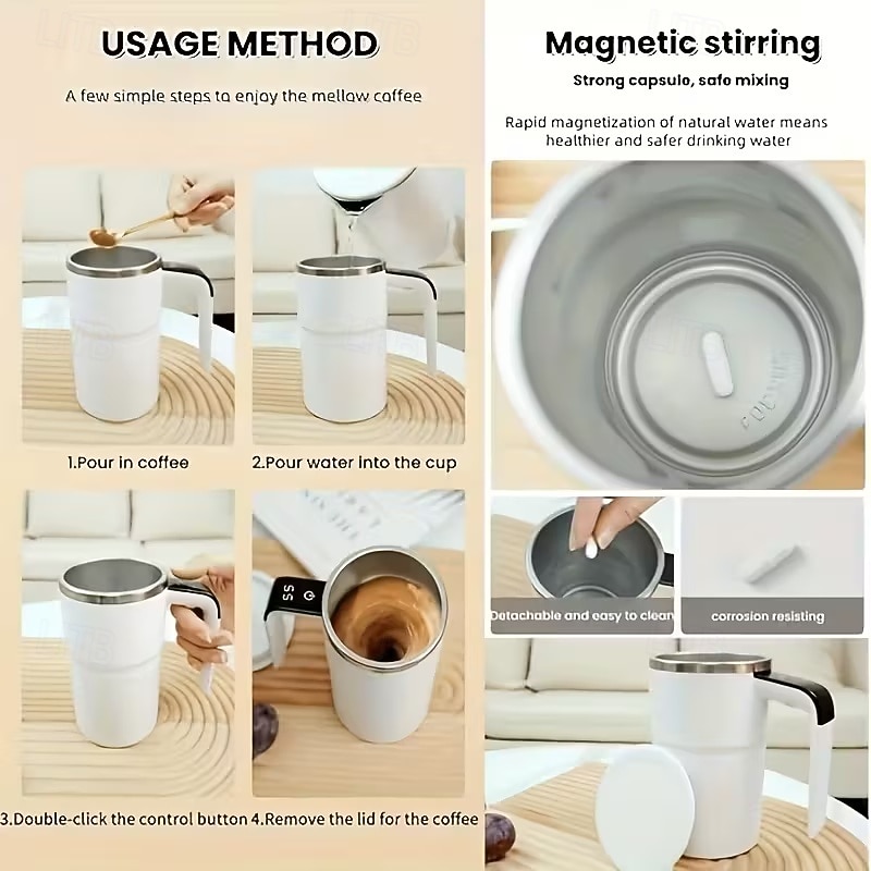 Elektrisk kaffekrus med LED-temperaturdisplay - betjening med ett trykk, 304 rustfritt stål, egnet for blanding av kaffe, melk, te og blandede drikker, ideell for kontor, hjem &utendørs reisebruk 2026 - $20.99 –P9