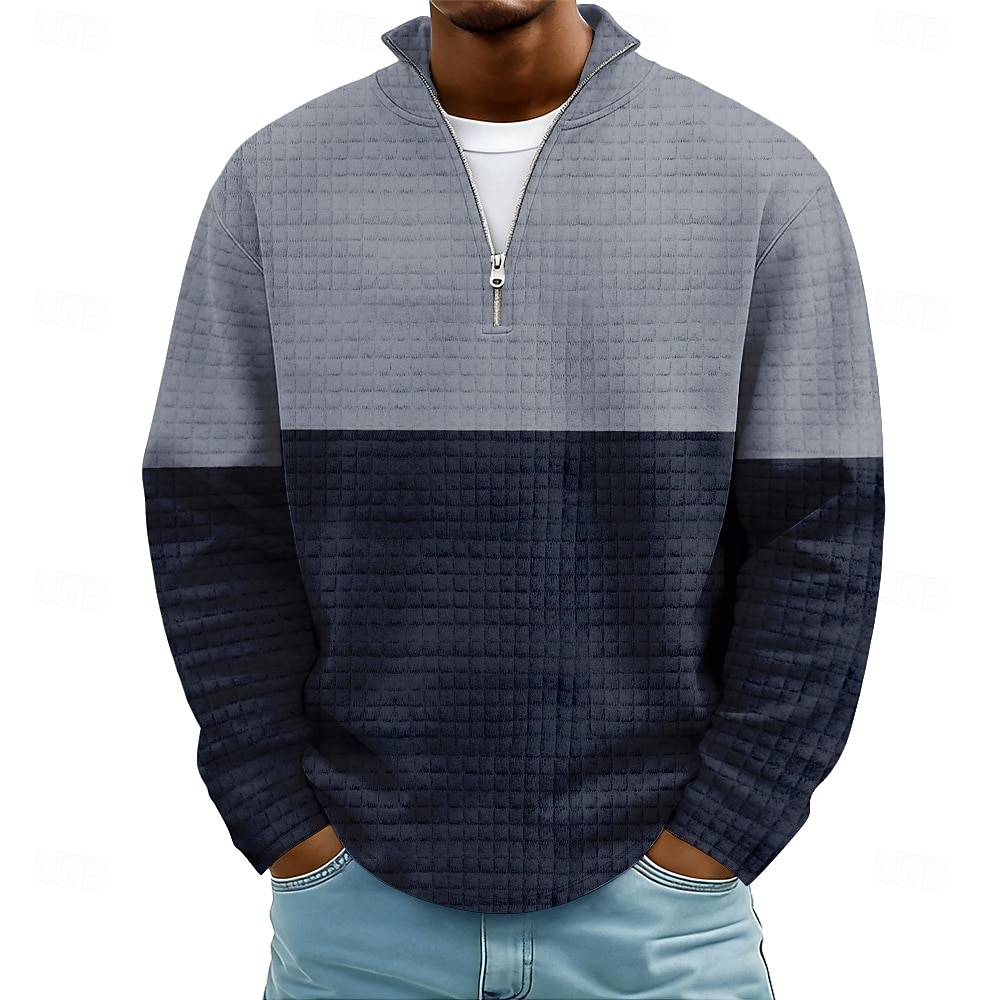 Męskie Kolorowy blok Prążki Bluzy Moda Codzienny Klasyczny Kołnierz stawiany Quarter Zip Dom Na zewnątrz Biuro Praca Niebieski Jasnofioletowy Brązowy Zielony Szary Zapiąć na zamek błyskawiczny Jesie 2026 - $32.99 –P3