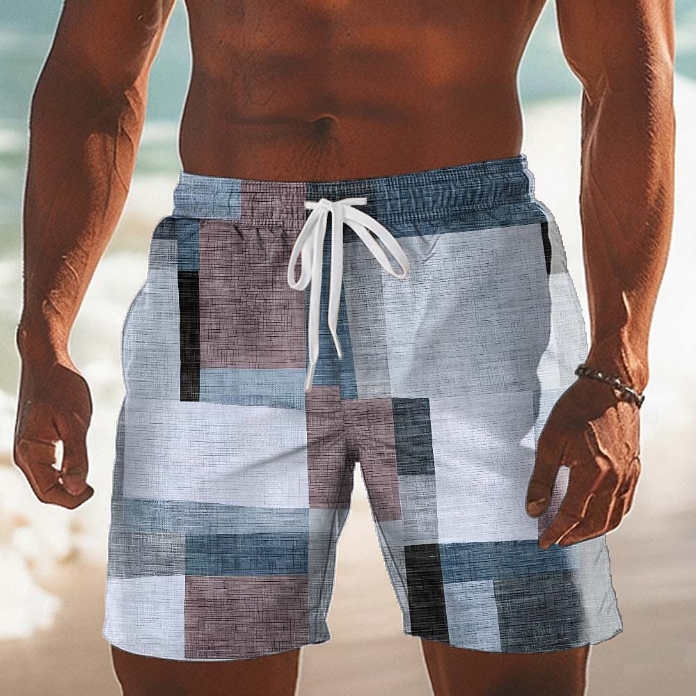 Herren Geometrisch Farbblock Patchwork Badehosen Badeshorts Boardshorts Mittlere Taille Lässig Outdoor Urlaub Alltagskleidung Seitentaschen Netzfutter Elastischer Kordelzug in der Taille Designer 2026 - $20.99 –P3