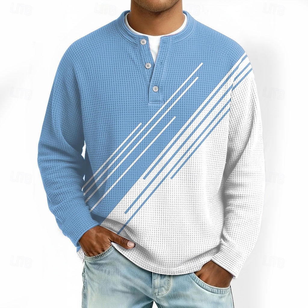 Herre Geometrisk Fargeblokk Vaffel Henley-skjorte Uformell stil Klassisk Stil Langermet Mote Designer Grunnleggende Avslappet Daglig utendørs Høst vinter Vår Grå Rosa Lys Grønn Lyseblå Lilla Henley 2026 - $25.99 –P2