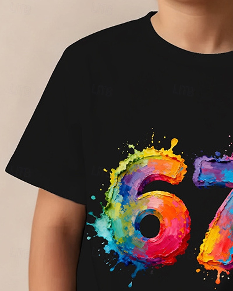 Cotone Bambini Ragazzi Nero Bianco Grafico Gergo divertente 67 Maglietta Blusa Girocollo Manica Corta All'aperto Abbigliamento Quotidiano Moda Streetwear Designer Stampa Estate del 2026 a $14.99 –P3