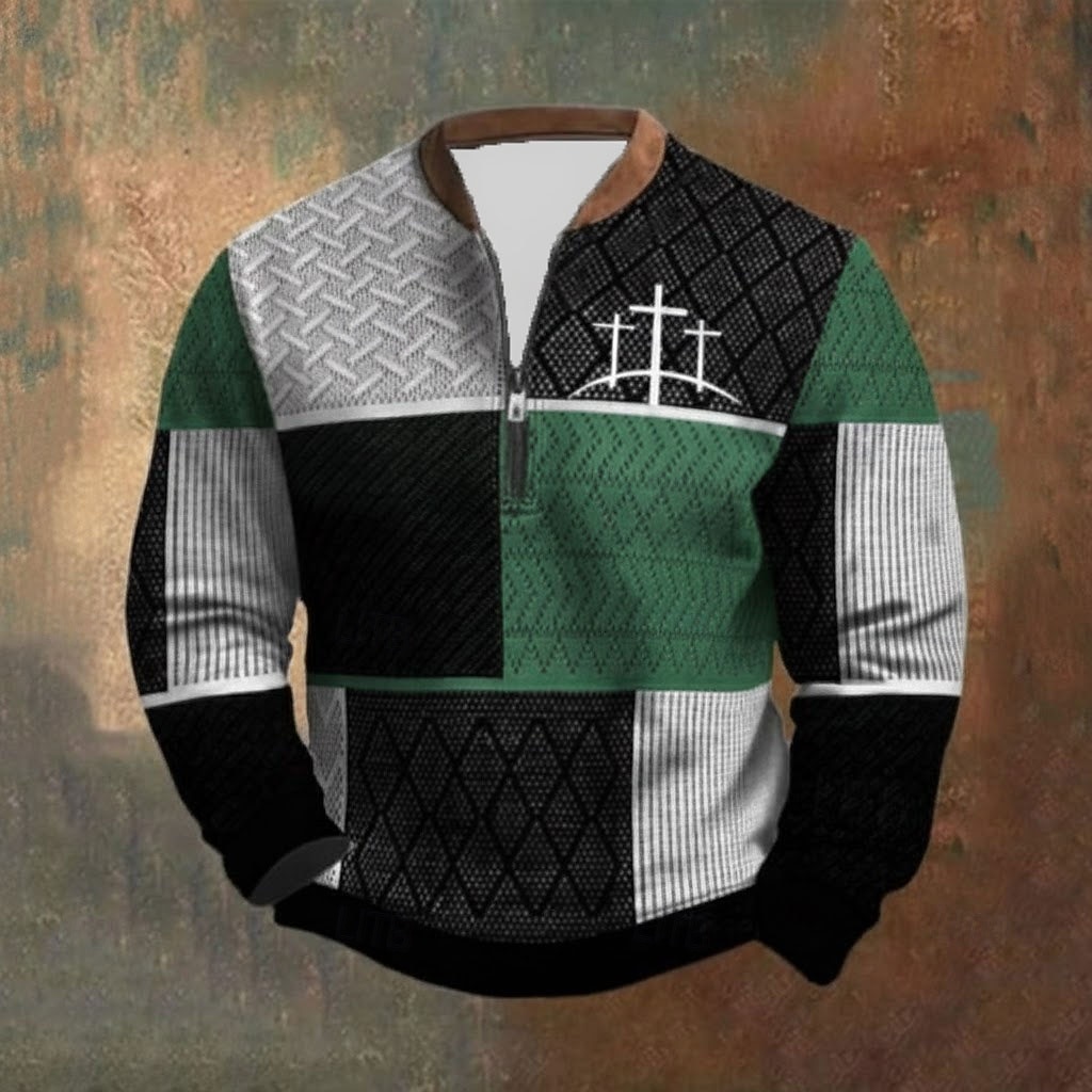 Pánské Barevné bloky Haç Mikina se čtvrtinovým zipem Mikiny Dlouhý rukáv Mikina Límec na zip Vintage Retro Tisk Dovolená Jdeme ven Tisk Podzim Zima 2026 - $22.99 –P3