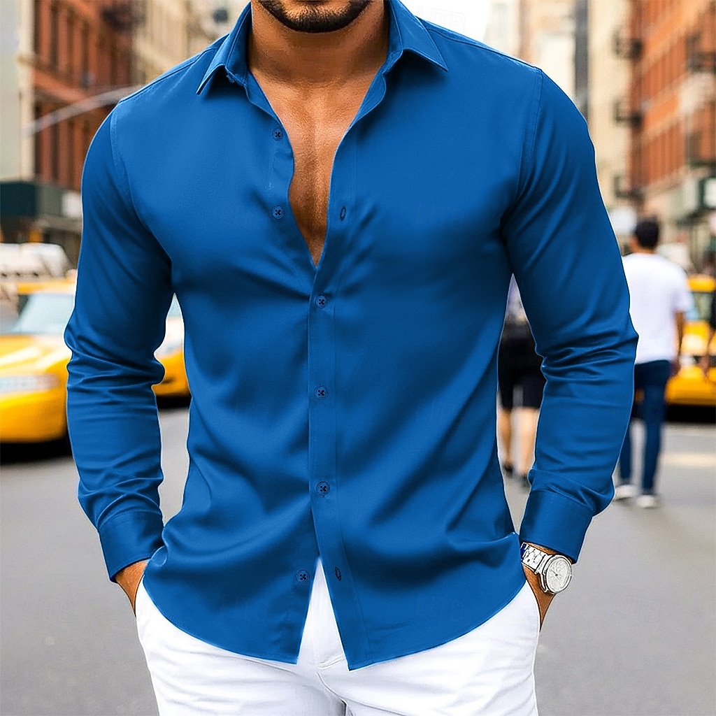 royal blue casual dress mens Men's Slim Fit Blue Dress Shirt Size N1