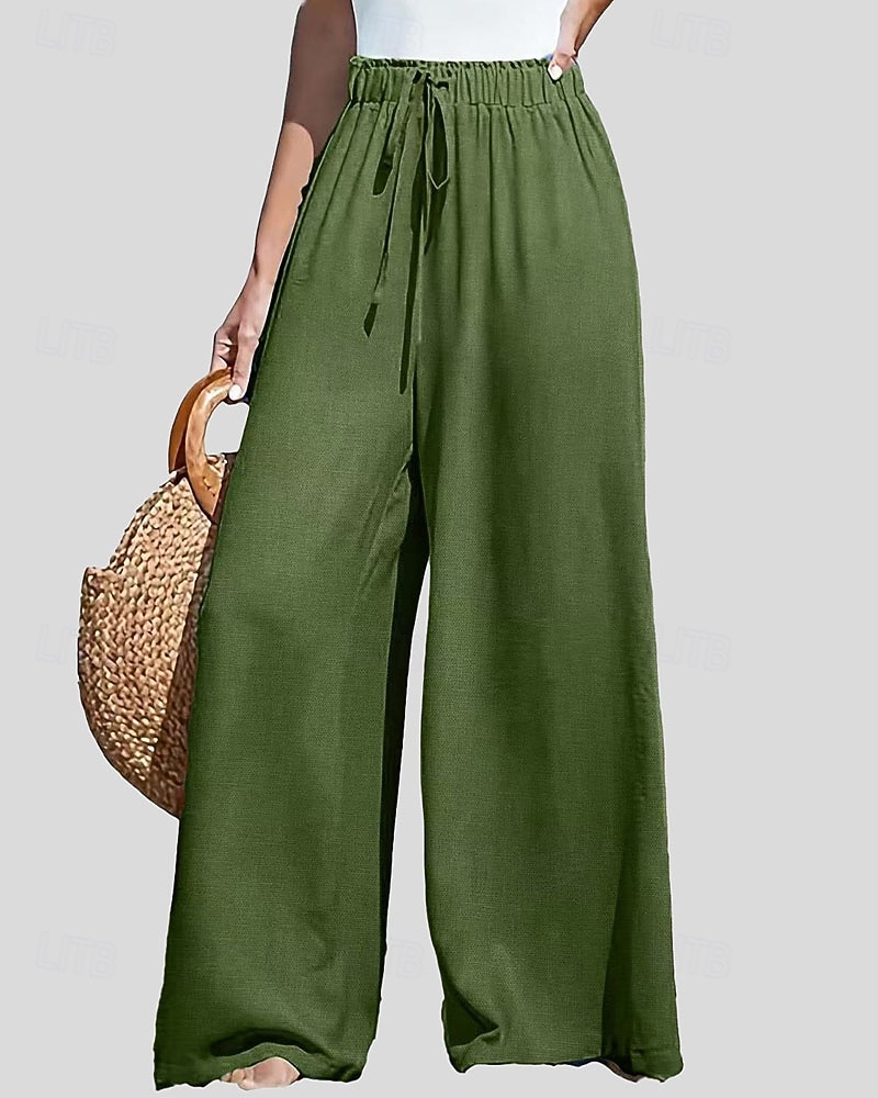 Damen Kunstbaumwollleinen Weites Bein Chinos Sommerhose Urlaub Streetwear Lässig Volle Länge Mittlere Taillenlinie Einfach Kordelzug Tasche Atmungsaktiv Mikroelastisch Täglich Outdoor Straße Grau 2026 - $24.99 –P7