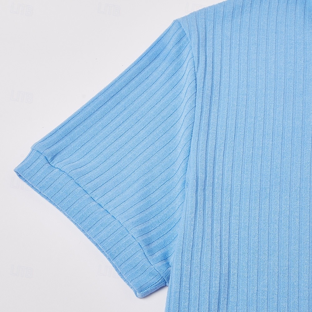 Herren Rippenstrick-Top Textur Lässig Arbeit Revers Gerippter Polokragen Kurzarm Basic Modern Farbblock Knöpfe Gestrickt Frühling & Sommer Sommer Frühling Normale Passform Blau Weiß Gelb Burgunderrot 2026 - $24.99 –P3
