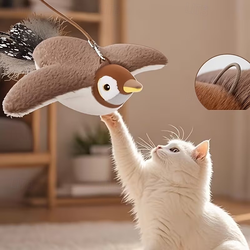 Jouet oiseau couineur rechargeable pour chats &Chiens - jouet interactif pour animaux de compagnie, conçu avec des plumes artificielles résistantes, un effet sonore réaliste et rechargeable par USB. de 2026 ? $24.99 –P3