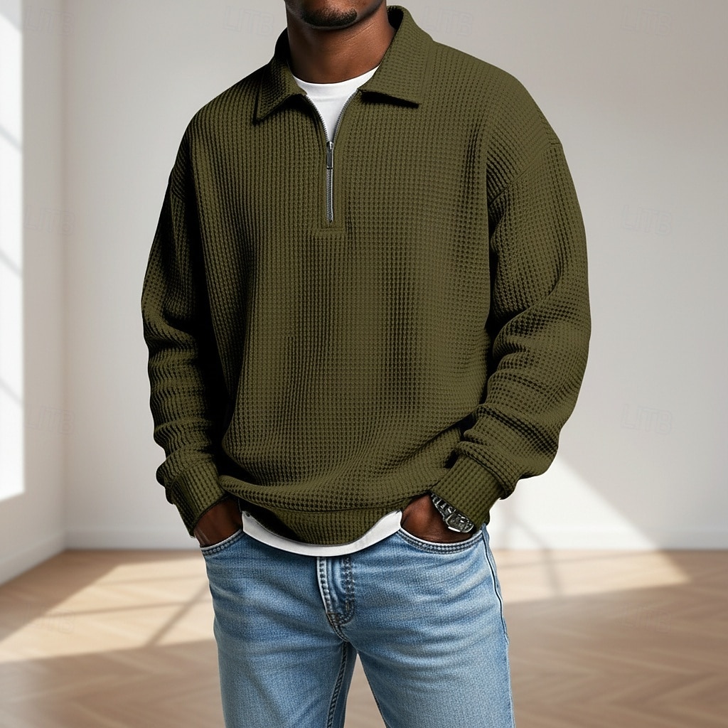 Per uomo Magliette Polo a Nido d'Ape Testurizzato Casuale All'aperto Con cerniera Zip a un quarto Manica Lunga Moda Moderno Tinta unica Testurizzato Lavorato a maglia Primavera & Autunno Tutte le del 2026 a $25.99 –P4