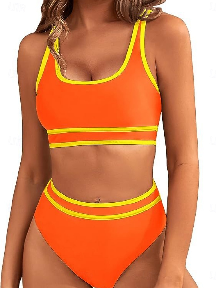 Damen Bikini 2-teilig Badeanzug Farbblock Hohe Taille Schlank Rückenfrei Urlaub Strandbekleidung Streifen V-Ausschnitt Ärmellose Badeanzüge 2026 - $22.99 –P10