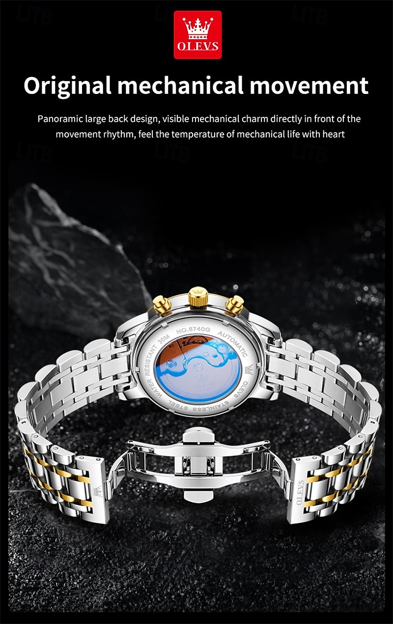 The New Olevs Men'S Business Watch With Luminous Perpetual Calendar Date And Day Display Multi-Functional Mechanical Watch Skeletonized Casual And Fashionable Waterproof Sports Men'S Wristwatch 2026 - $116.99 –P8