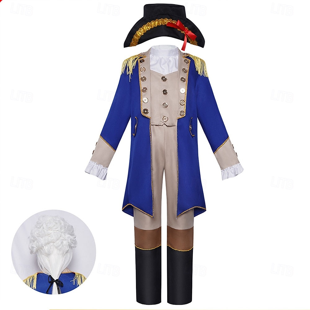 250. výročí USA Rokoko Barroco Úbory Dlouhé rukávy George Washington Koloniální Revoluční válka Maškarní kostým Chlapecké Karneval Den nezávislosti 4. července Dětské Kabát Kalhoty Límeček 2026 - $58.99 –P6