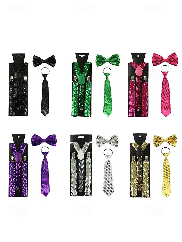 Conjunto de tirantes y corbata de poliéster con lentejuelas para hombre, diseño de corbata con cremallera, varios colores, perfecto para el Día de San Patricio y celebraciones de carnaval. 2026 - $18.99 –P3