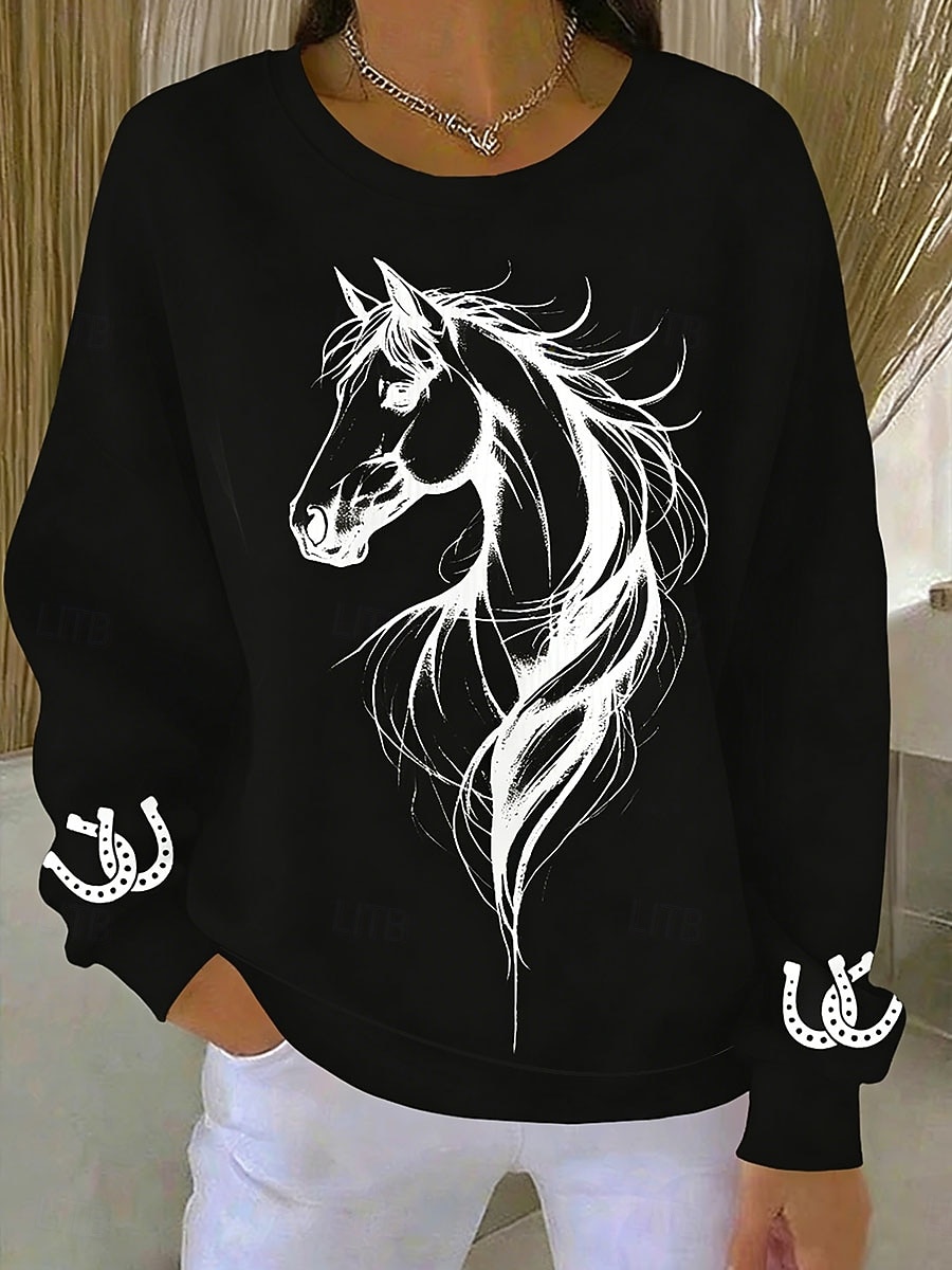 Γυναικεία Pullover Στάμπα Γραφική Ζώο Ζεστό Κλασσικό Καθημερινό Μακρυμάνικο Στρογγυλή Ψηλή Λαιμόκοψη Κανονικά μπλουζάκια Causal Σπίτι Δρόμος Θαλασσί Μαύρο Λευκό Άνοιξη Φθινόπωρο Χειμώνας 2026 - $27.99 –P3