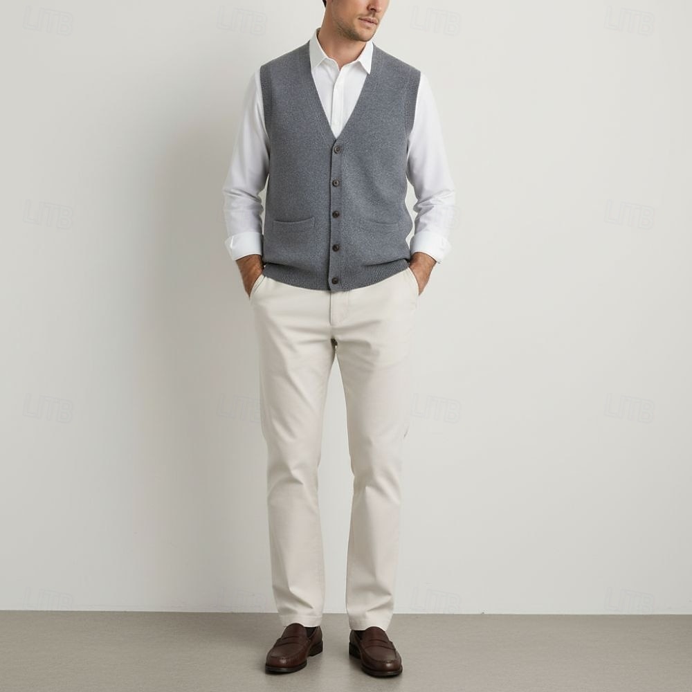 maglione cardigan da uomo in pura lana e cashmere di alta qualità, scollo a V, classico, lavorato a maglia, con tasche e bottoni, tinta unita, morbido, caldo e traspirante. del 2026 a $30.99 –P5