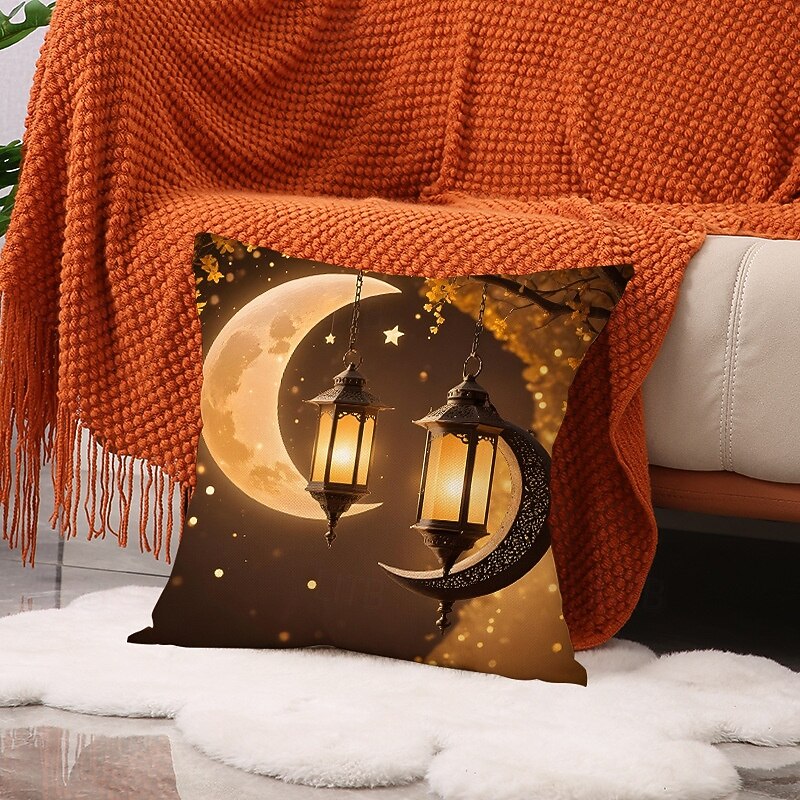 Ramadan Eid Throw Pillow Cover, Gold Print Lantern & Oil Lamp, Middle Eastern Festival Decor, Sofa Cushion for Living Room and Prayer Room, Seat Pillow 2026 - $13.99 –P6