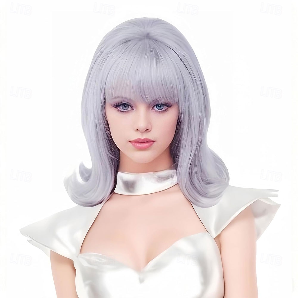 Vintage Short Wavy White Silver Wig with Bang Retro Bouffant Beehive Wigs fits 80s Costume or Halloween Party 2026 - $29.99 –P6