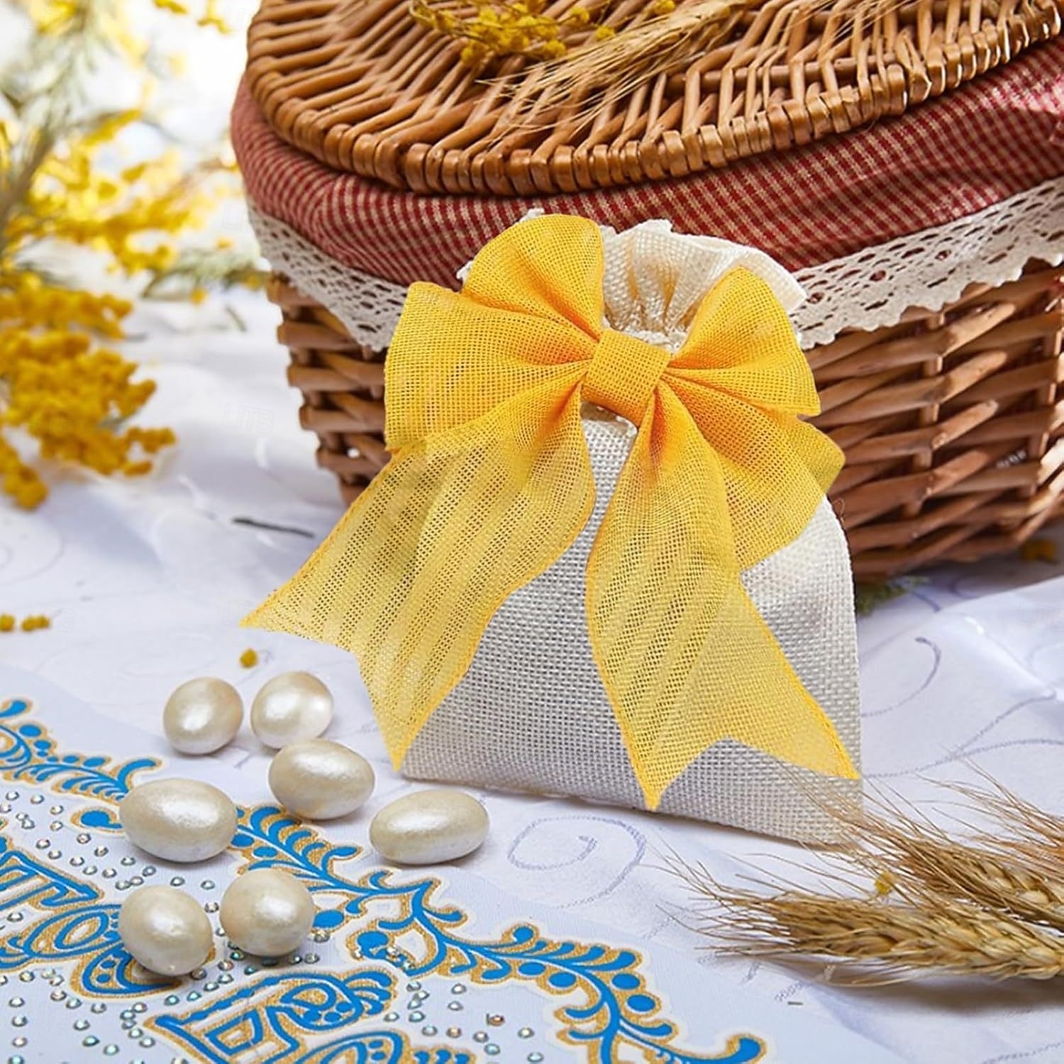 4 rollos de cinta de Pascua con alambre, arpillera rústica, cinta de alambre colorida para corona de Navidad, Halloween, otoño, lazo, artesanía, envoltura de regalos, fiesta, decoración bohemia 2026 - $9.99 –P3