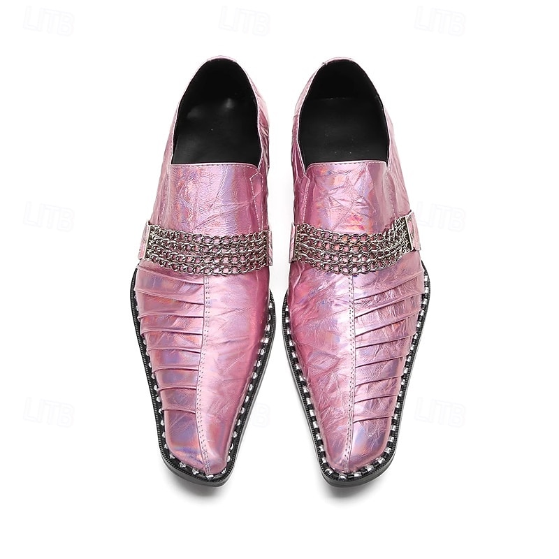 scarpe slip-on da uomo in pelle viola iridescente con dettaglio a catena, scarpe da sposa formali uniche per lo sposo, testimoni dello sposo e feste di matrimonio, calzature eleganti per uno stile da sposa audace del 2026 a $109.99 –P7