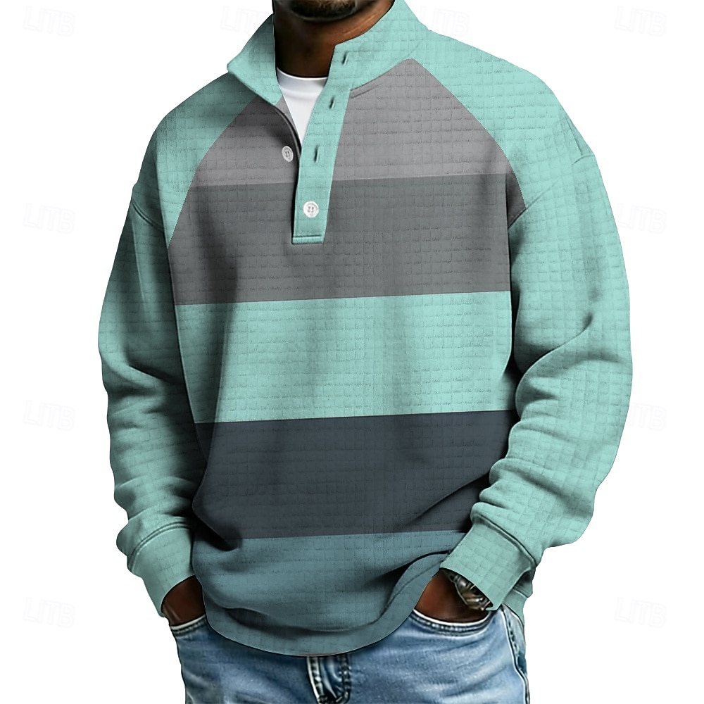Voor heren Ruitjes Kleurgradatie Wafelstof Sweatshirt Modieus Dagelijks Casual Hoge nek Huis Buiten Streetwear Kantoor blauw Groen Grijs Knop Herfst Winter Ontwerper S M L XL XXL XXXL 2026 - $30.99 –P3