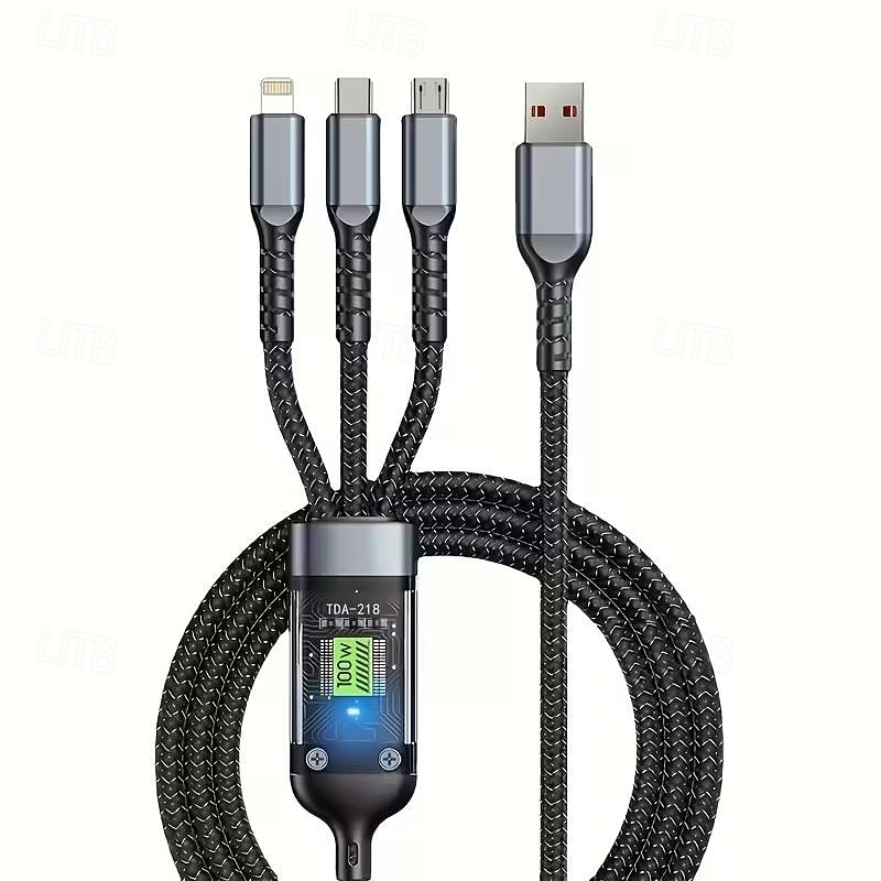 Balení 3 univerzálních rychlonabíjecích kabelů, nylonový opletený kabel QC3.0 s konektory Lightning, micro USB a USB-C pro více smartphonů 2026 - $15.99 –P4