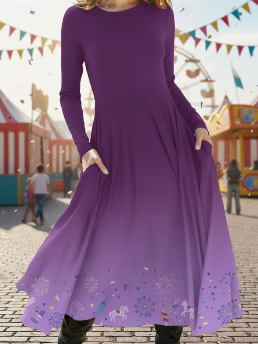 Damen Midikleid Freizeitkleid Schwingkleid Elegant Mode Täglich Outdoor Wochenende Normale Passform Blumen Grafik Langarm Rundhalsausschnitt Blau Gelb Purpur Grün Frühling Herbst Winter 2026 - $37.99 –P5