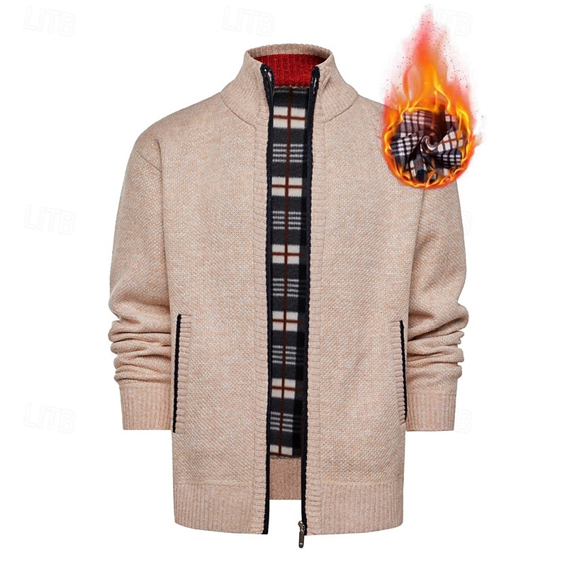 Herre Genser Cardigan Genser Glidelås genser Riflet Strikke Vanlige topper Strikket Helfarge Høyhalset Nøytral Mote Avslappet Dagligdagstøy Klær Høst Vinter Navyblå M L XL 2026 - $30.99 –P2