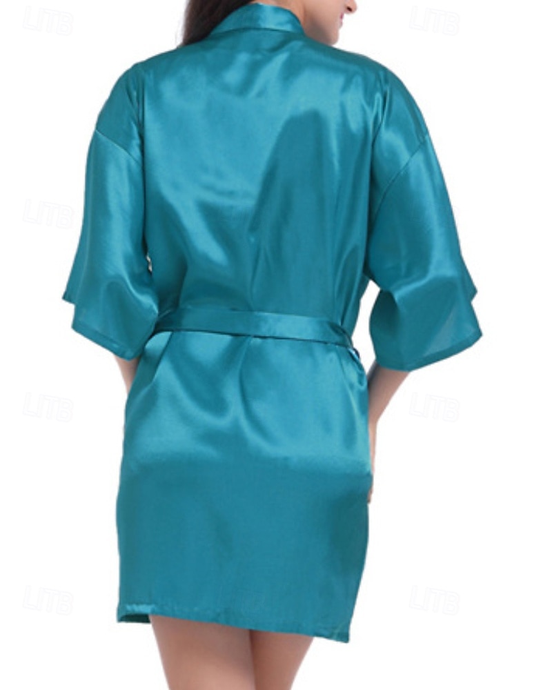 Women's Robe Casual Soft Satin Pure Color Daily Home Bed Short Sleeve V Neck Black White Light Green Pink Navy Blue Summer Regular Fit 2026 - $22.99 –P13