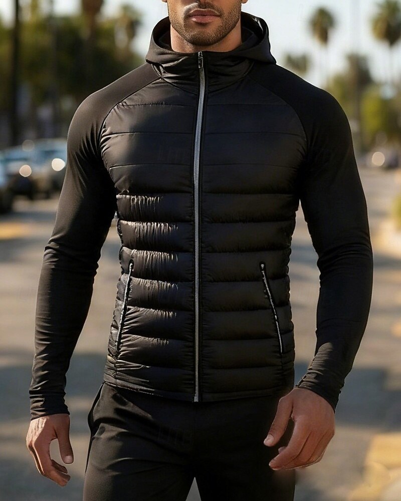 Муж. Однотонный Куртка для бега Куртка для активного отдыха Куртка с капюшоном Наступила зима Карман Капюшон Длинный рукав Одежда для спорта и отдыха Хлопок 2026 - $49.99 –P1