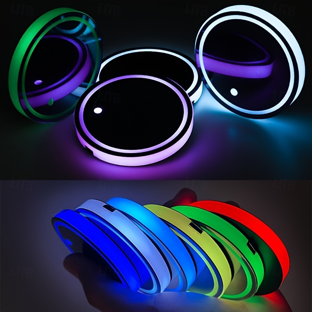 LED neon mugghållare för bil - 7 färger växlande ljusplatta USB-laddningsbar lämplig för hemmafester och lysande dekoration i fordonsinredning. 2026 - $20.99 –P1