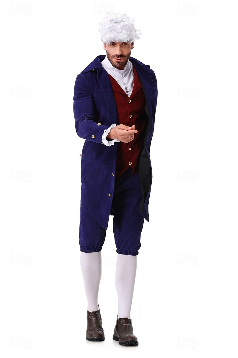 250e anniversaire des États-Unis Rococo Baroque Tenues Manches longues George Washington Epoque Coloniale Guerre d'indépendance américaine Déguisement Homme Carnaval Jour de l'indépendance 4 juillet de 2026 ? $50.99 –P9
