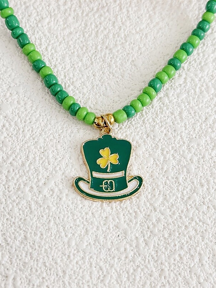Dámský náhrdelník s trojlístkem ze slitiny a akrylu s různými styly přívěsků, zelené korálky, ideální na Den svatého Patrika i na každodenní nošení 2026 - $7.99 –P7