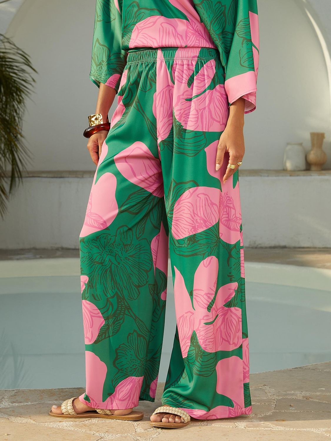 атласные брюки прямого кроя с геометрическим контрастом и цветовыми блоками 2026 - $16.99 –P6