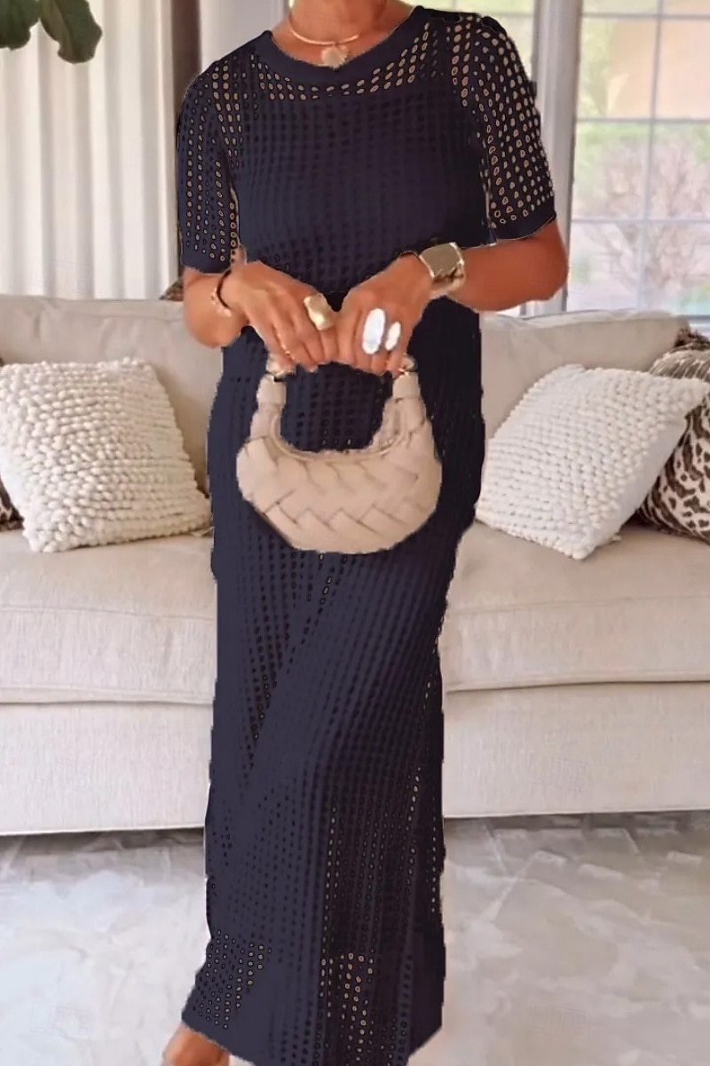 Mujer Conjunto de vestido Vestido de verano Vestido de cambio Vestido de Tul Elegante Casual Plano Ahuecado Vestido Midi Manga Corta Cuello Barco Exterior Playa Blanco Azul Marino Morado Verano 2026 - $51.99 –P3