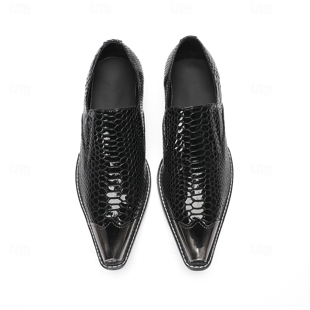 Men's Black Crocodile Print Leather Loafers, Premium Quality with Gold Toe Cap, Perfect for Formal Wear 2026 - $119.99 –P6