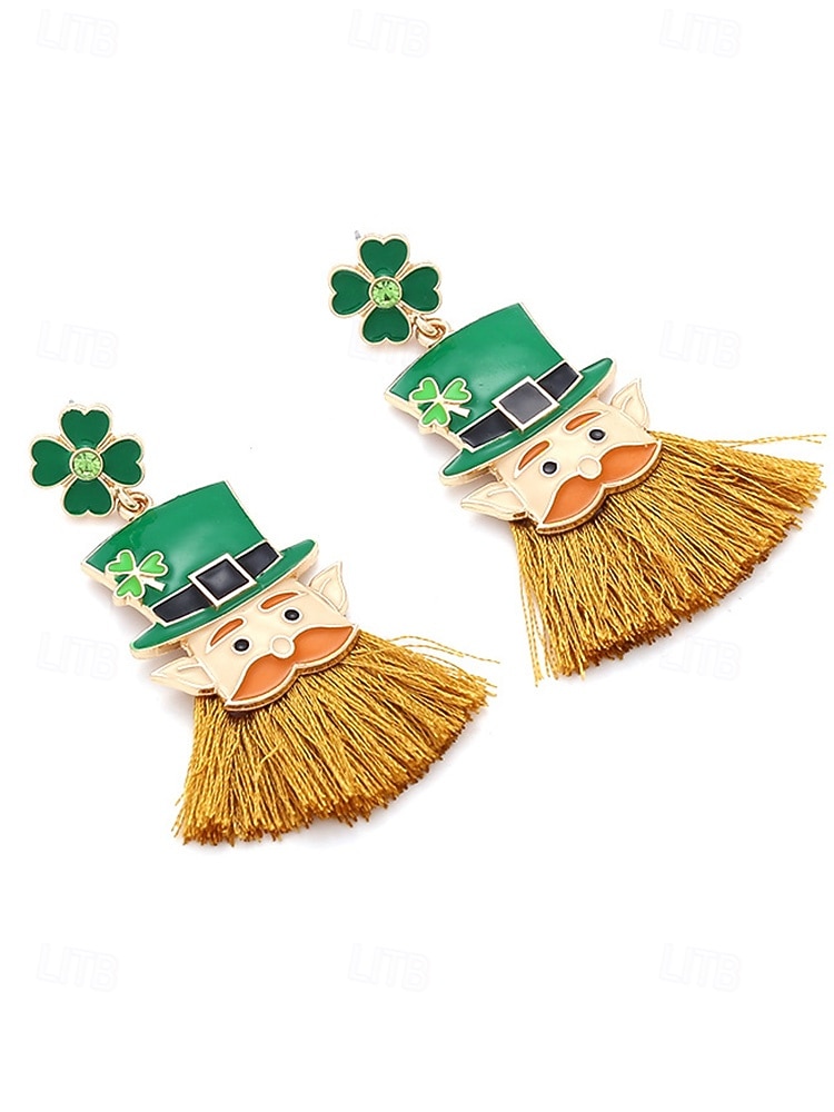 Dámské střapcové visací náušnice ke Dni svatého Patrika, design skřítkového klobouku a trojlístku, výrazné visací náušnice ze slitiny, zábavné sváteční irské párty šperky pro ženy 2026 - $11.99 –P6