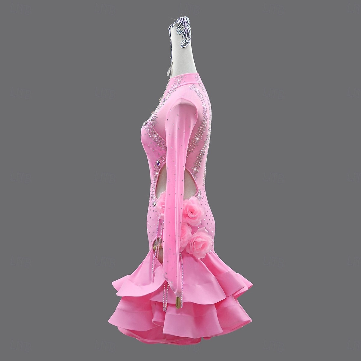 latinalainen salsatanssipuku kristallilla / strassilla koristeltu naisten juhlaesitys pitkähihainen rumba chacha -lavakilpailuasu 2026 - $305.19 –P5