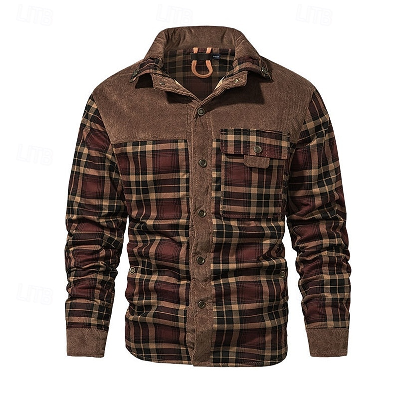 Per uomo Cappotto Invernale Giacca in Pile Giacca Casual Casuale Quotidiano Calore Termico Tasca Bottonato Autunno Inverno Plaid Streetwear Quotidiano Colletto Mao Regolare Rosso Verde scuro Marrone del 2026 a $72.99 –P4