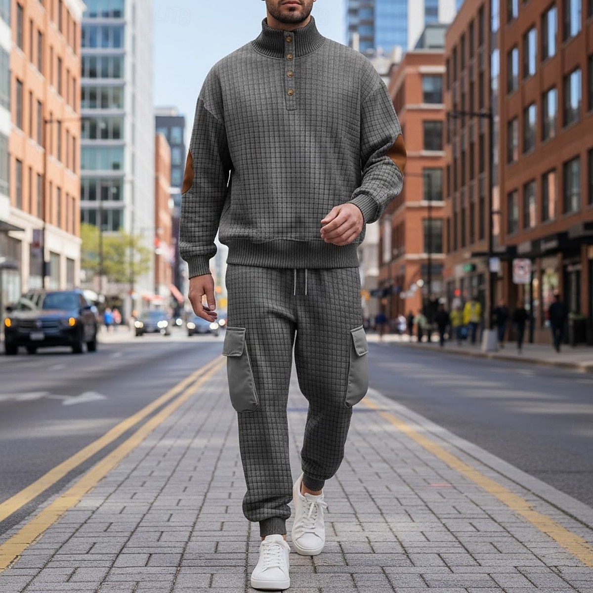 Homme Sweat-shirt Ensemble Survetement Sweat à capuche gaufré Ensemble de tenues Col montant Quotidien Extérieur Sports Jacquard Cordon de serrage Boutonner Bloc de Couleur Rouge vin Tenues de Sport de 2026 ? $42.99 –P4