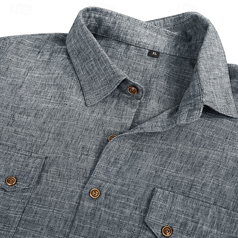 Hombre Camisa Camisa de lino Camisa de verano Ropa de playa Color sólido Casual Vacaciones Azul Piscina Azul Marino Caqui Gris Manga Corta Cuello Camisero Verano Primavera Ropa Bolsillo 2026 - $28.99 –P3