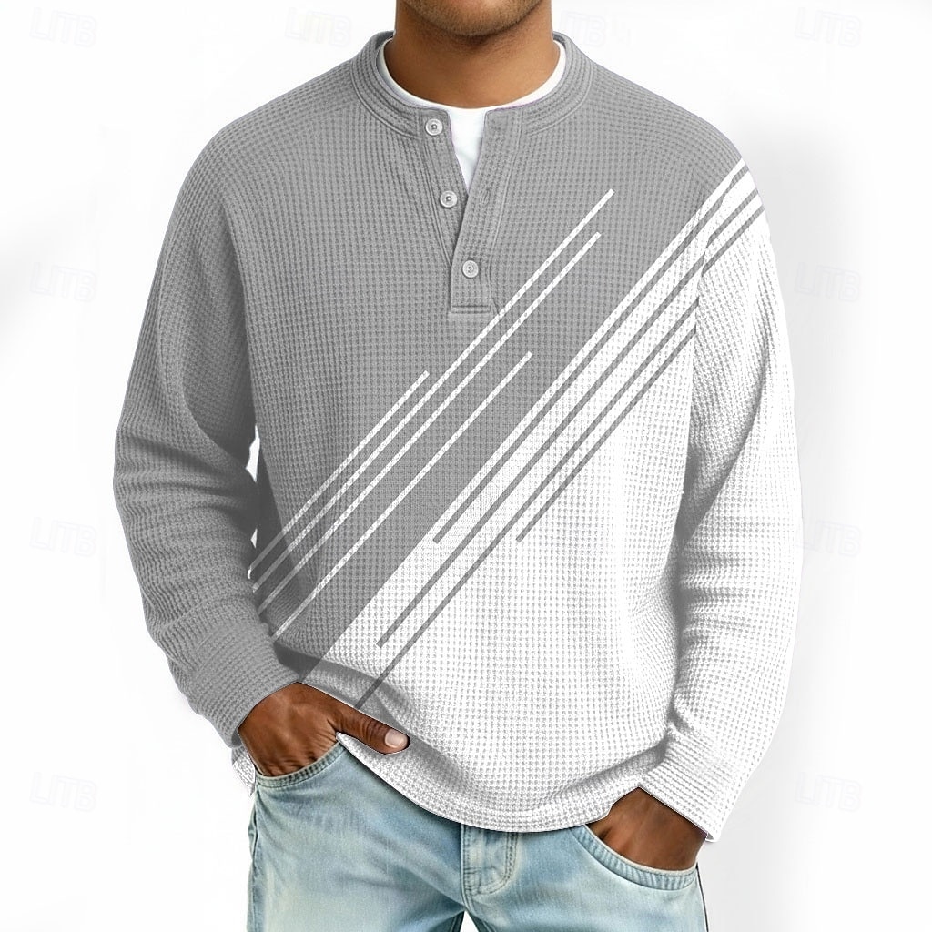 Herre Geometrisk Fargeblokk Vaffel Henley-skjorte Uformell stil Klassisk Stil Langermet Mote Designer Grunnleggende Avslappet Daglig utendørs Høst vinter Vår Grå Rosa Lys Grønn Lyseblå Lilla Henley 2026 - $25.99 –P5